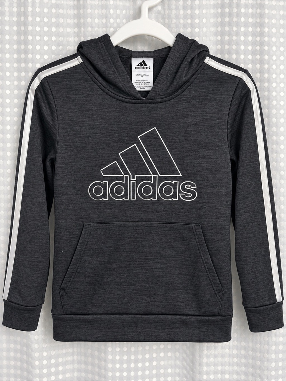 adidas Charcoal Hoodie with White Logo and Stripes